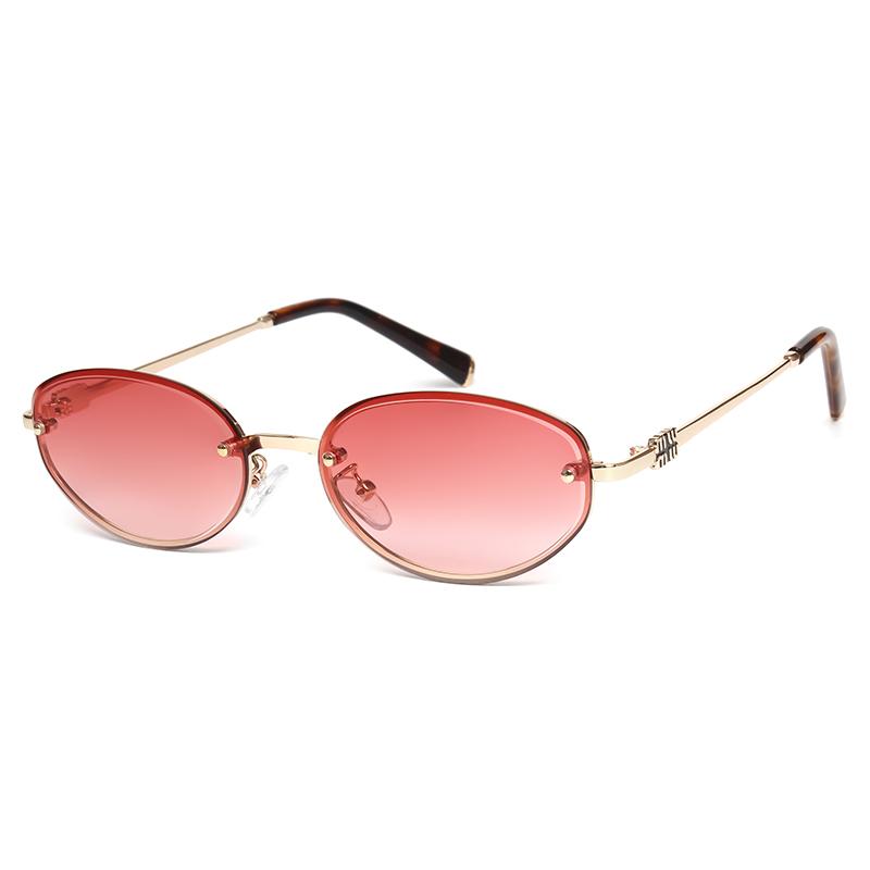 Small Oval Rimless Sunglasses Women Retro Metal Frame Cut Edge Photochromic Eyewear Fashion Trendy Sun Glasses for Street Photo