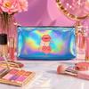 Romantic Love Heart Pattern Laser Cosmetic Makeup Bag, Shiny Holographic Toiletry Organizer Pouch for Travel Vacation Birthday Gift Women