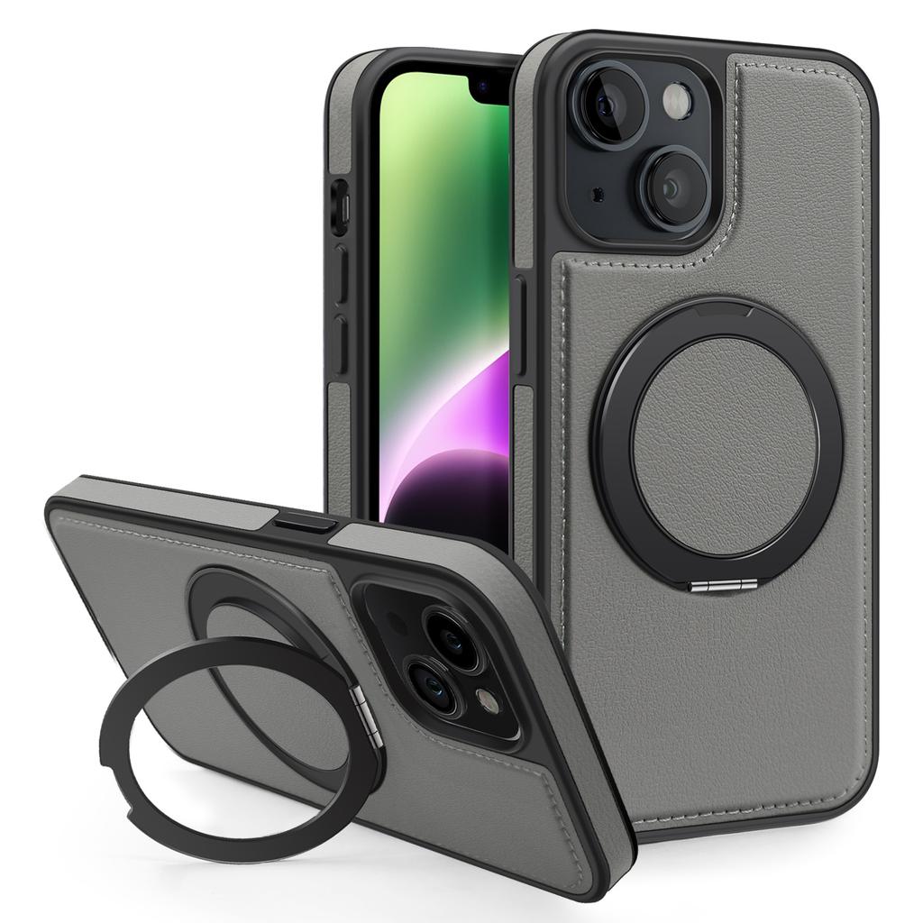 Чехол для iPhone 14 с кольцом-подставкой, совместимый с MagSafe, задняя крышка из ПУ кожи