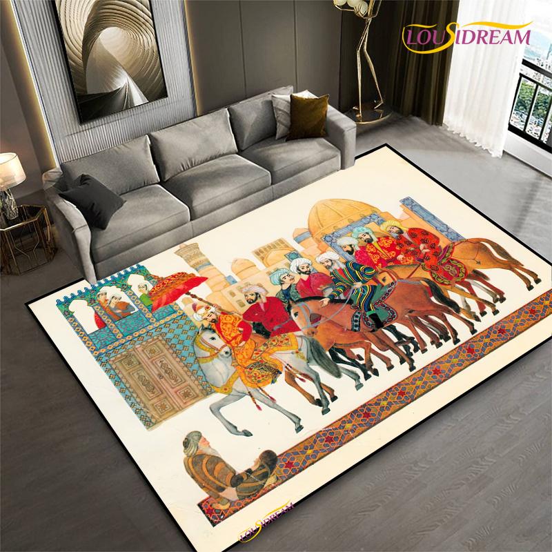 Мода Этническая Рамка Ковер Лошадь Домашний Декор Прямоугольный Ковер для Комнаты Черный Зеленый Оранжевый Гостиная Спальня Прикроватный Напольный Коврик для Стола