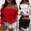 Женская сексуальная однотонная короткая блузка с длинным рукавом с открытыми плечами и оборками по краям