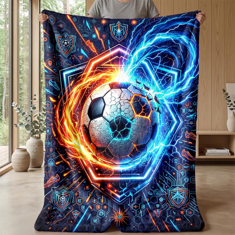 Soccer Ball Energy Burst Theme blanket Lightweight Warm Flannel Blanket Decorative Throw Blanket for Home Decoration