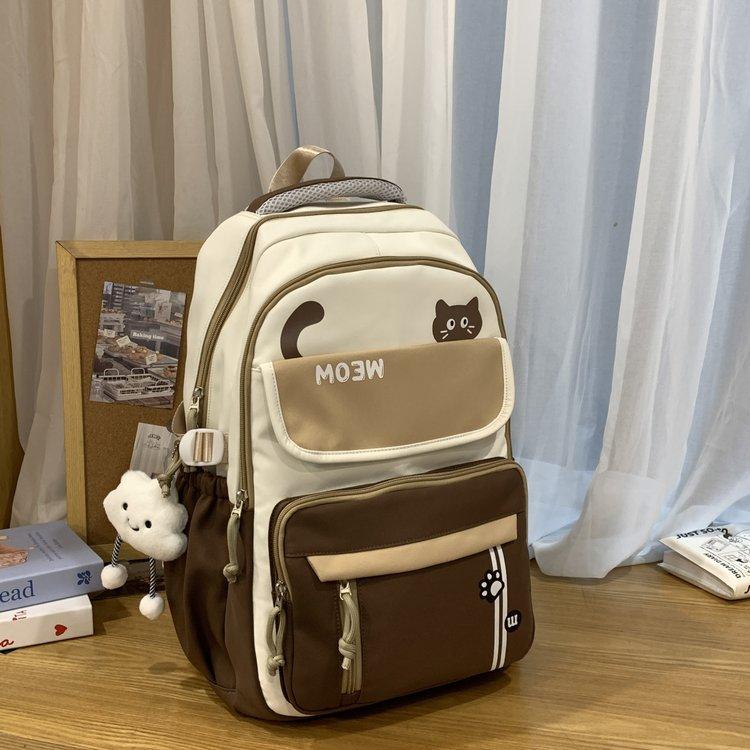 Cute Cat Backpack Female Junior High School Student Korean Version Large Capacity Computer Travel Backpack High School Student Schoolbag Tide