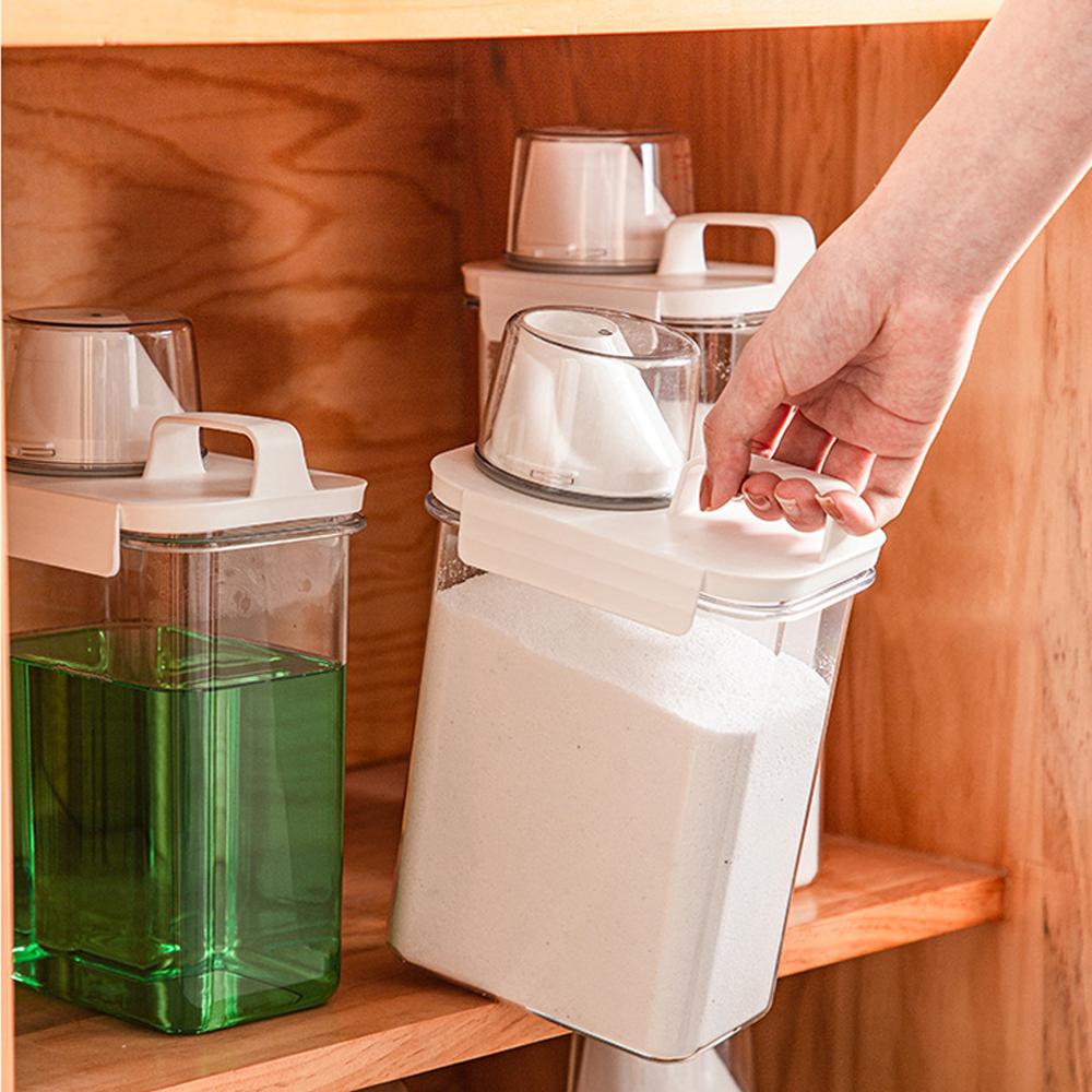 Прозрачный пластиковый ящик для хранения баночек Многоцелевой ящик для моющего средства с крышкой Мерный стакан Контейнер для закусок Ящик для хранения стирального порошка