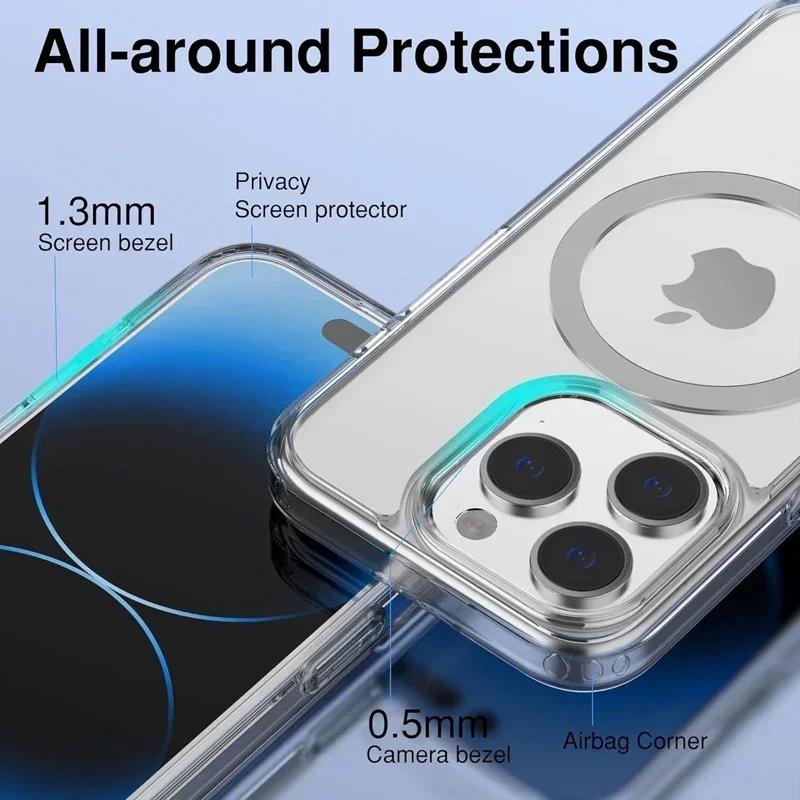 Магнитный оригинальный прозрачный чехол для iPhone 16 15 14 13 12 11 Pro Max Plus mini XS XR Funda For Magsafe Silicone Transparent Cover