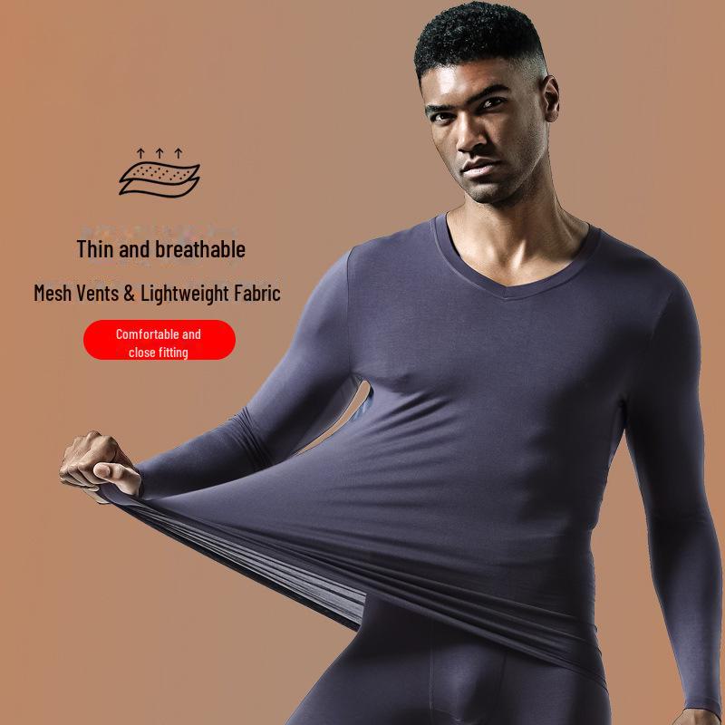 Men's Slim V-Neck Thermal Shirt – Breathable Mesh Base Layer for Autumn/Winter
