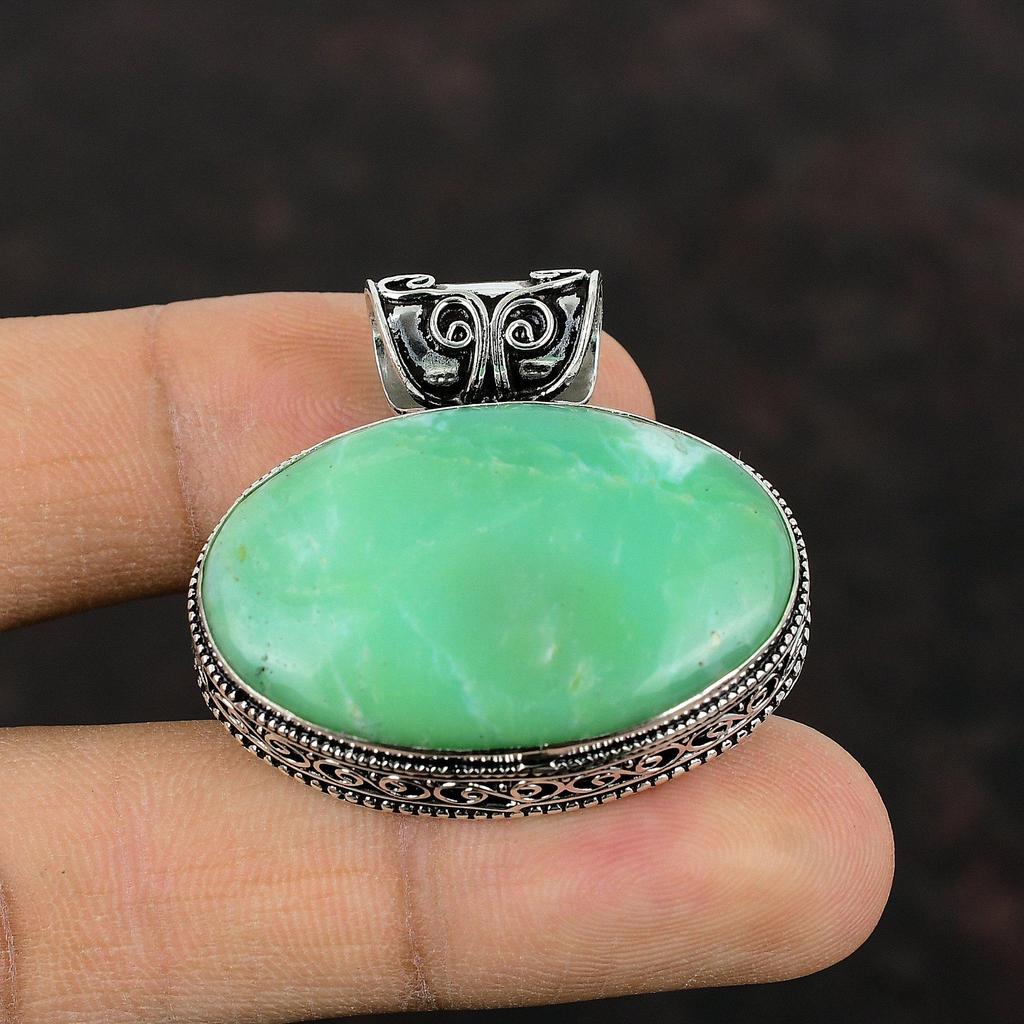 Кулон с хризопразом, подвеска из стерлингового серебра 925 пробы, ювелирные изделия ручной работы, винтажный кулон, ювелирные изделия из настоящего драгоценного камня, эффектный кулон, подарок на годовщину