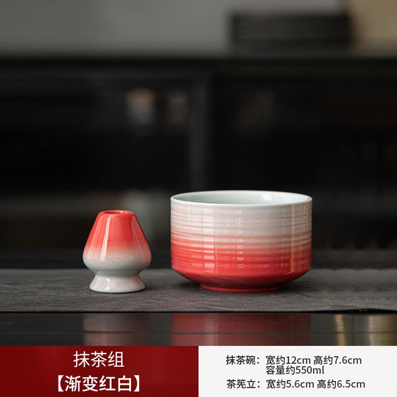 2PCS New Ceramic Matcha Bowl Set With Pouring Spout Reusable Tea Whisk Holder Food Grade Handmade Japanese Green Tea Bowl
