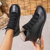 Women's Autumn Winter Pu Leather Ankle Boots Round Toe Lace Up Retro Work Shoes Woman Comfortable Flat Heel Casual Short Boots