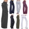 Women Cargo Pants Solid Color Multi-Pocket Loose Casual Sweatpants Solid Color Wide Leg Elastic Waist Drawstring Jogging Trousers