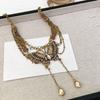 Vintge Sweet Butterfly Necklace Metal Multilayer Necklace Retro Collarbone Chain  Women