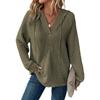 Waffle Knitted Drawstring Button V-neck Long Sleeve Women’s Hoodies & Sweatshirts