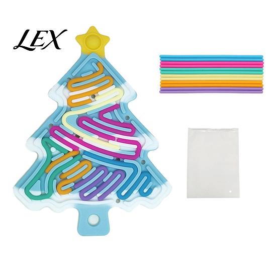 Portable Fidget Toys Silicone Sensory Activity Board, Christmas Tree Rainbow Ice Stick French Fries Calming Board with Strings, Silent Toy for Stress