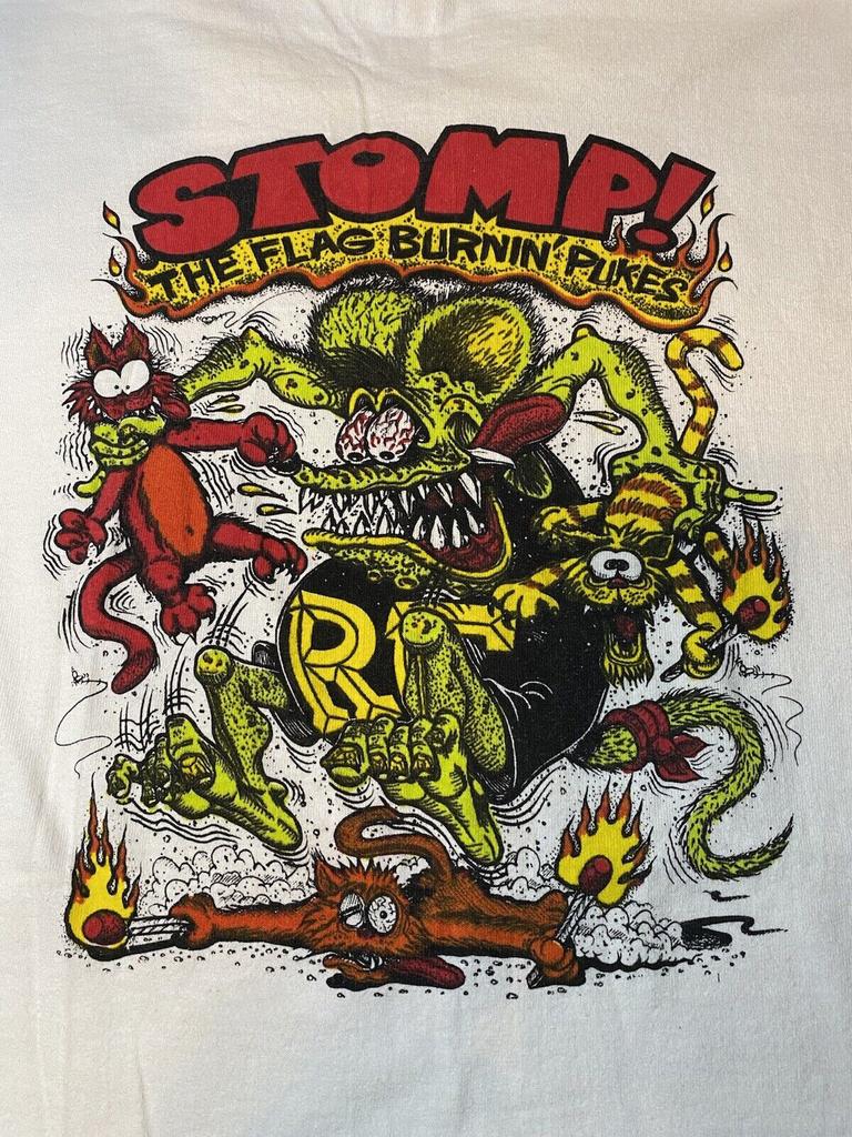 STOMP THE FLAG BURNIN PUKES Ed Roth RAT FINK Shirt White Unisex S-5XL