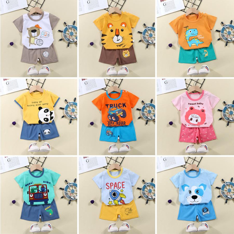 Летняя детская одежда с коротким рукавом, мультяшная детская одежда, приятная для кожи хлопковая футболка для мальчиков и девочек, топы с шортами Характеристики Описание