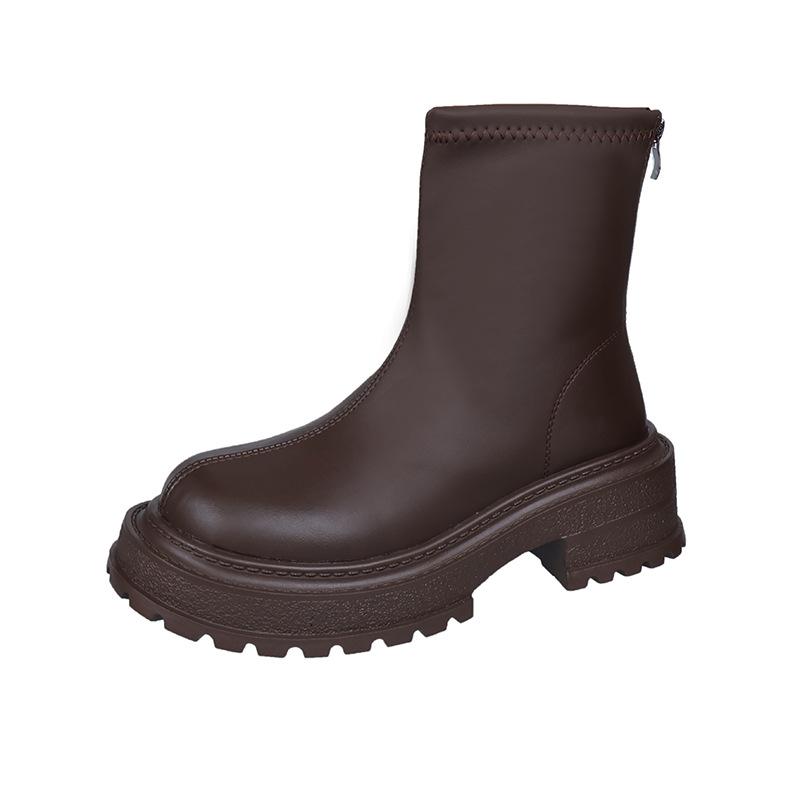 Ботинки Martin женские 2024 новые толстые каблуки молния сзади короткие ботинки модный темперамент тонкие модные ботинки прилив