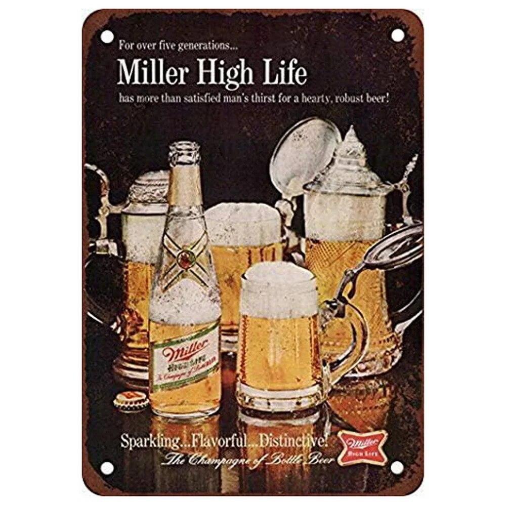 Винтажная чашка для пива Miller High Life, металлическая жестяная вывеска, плакаты, тарелка, Настенный декор для дома, бара, гаража, кафе, клуба, ретро постеры, доска