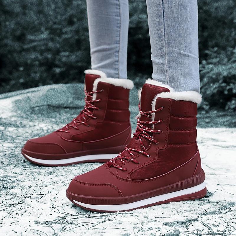 Зимние женские ботинки на платформе для снега с высоким верхом из бархата, теплые повседневные ботинки из хлопка, удобные нескользящие походные ботинки для активного отдыха