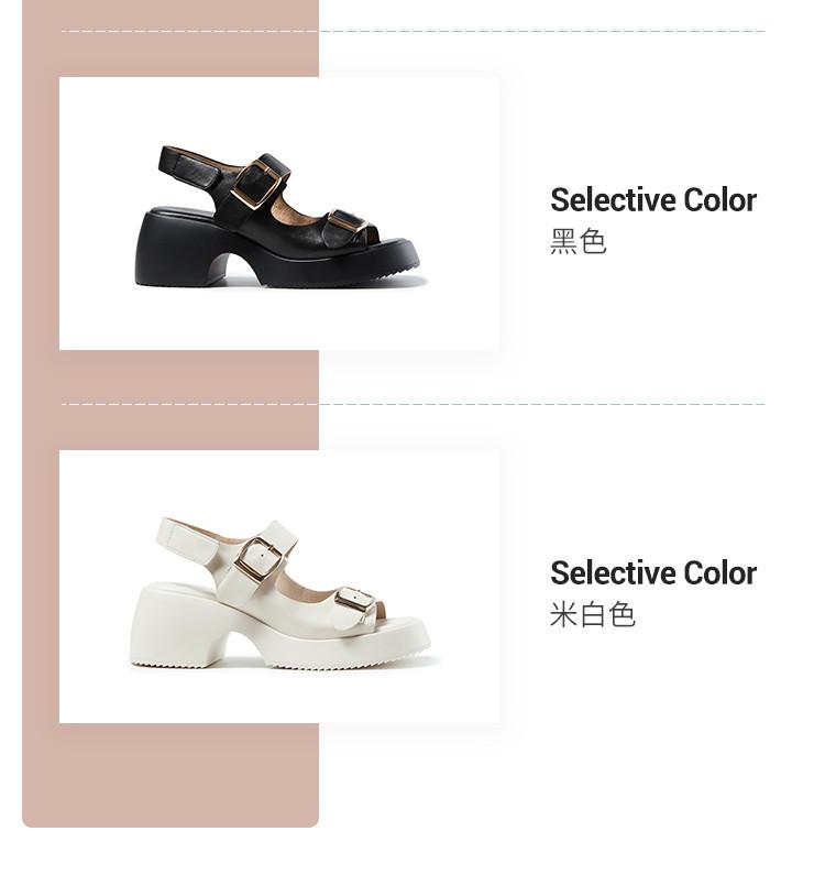 Sheepskin Women's Sandals Summer Versatile Sponge Cake Thick Bottom Coarse Heel Sports Casual Leather One Line Buckle Roman Sandals for Women