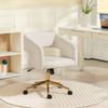 Rollable Desk Chair with Velvet-Look Cover, Height-Adjustable Office Chair, Tilt Function, Cream White
