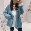Женский элегантный однобортный вязаный кардиган осенний свободный ленивый стиль однотонный свитер с V-образным вырезом модное повседневное пальто