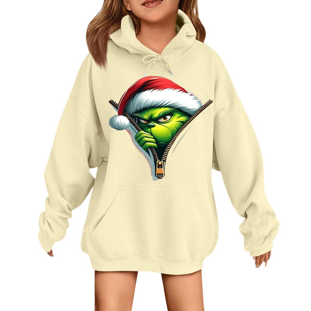 Детская модная повседневная толстовка с капюшоном свободного кроя с длинными рукавами и рождественским принтом