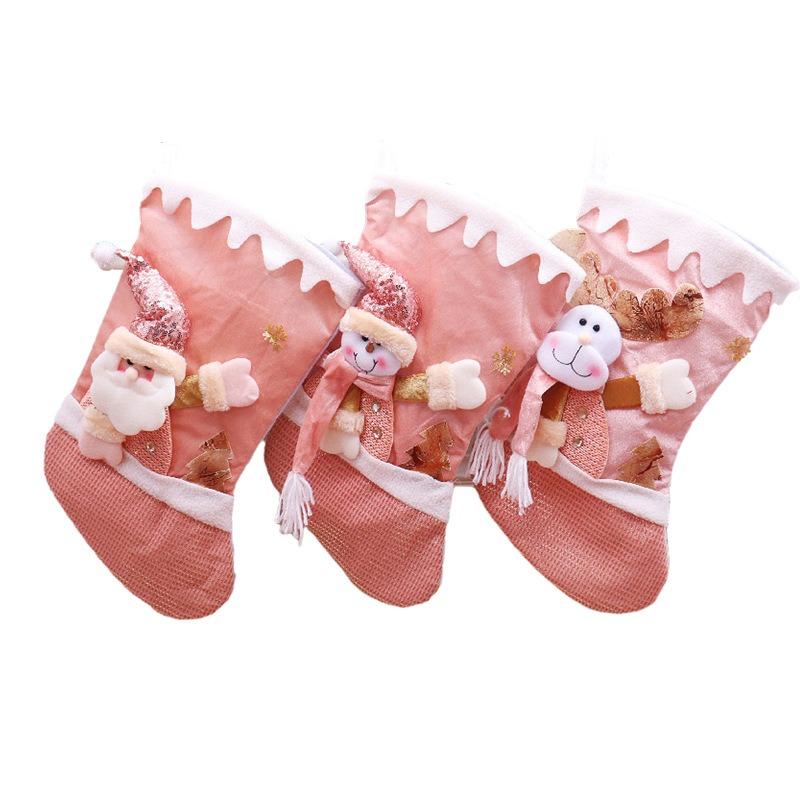 New Christmas stockings decorations pink old man three-dimensional large candy socks Christmas gift pendant