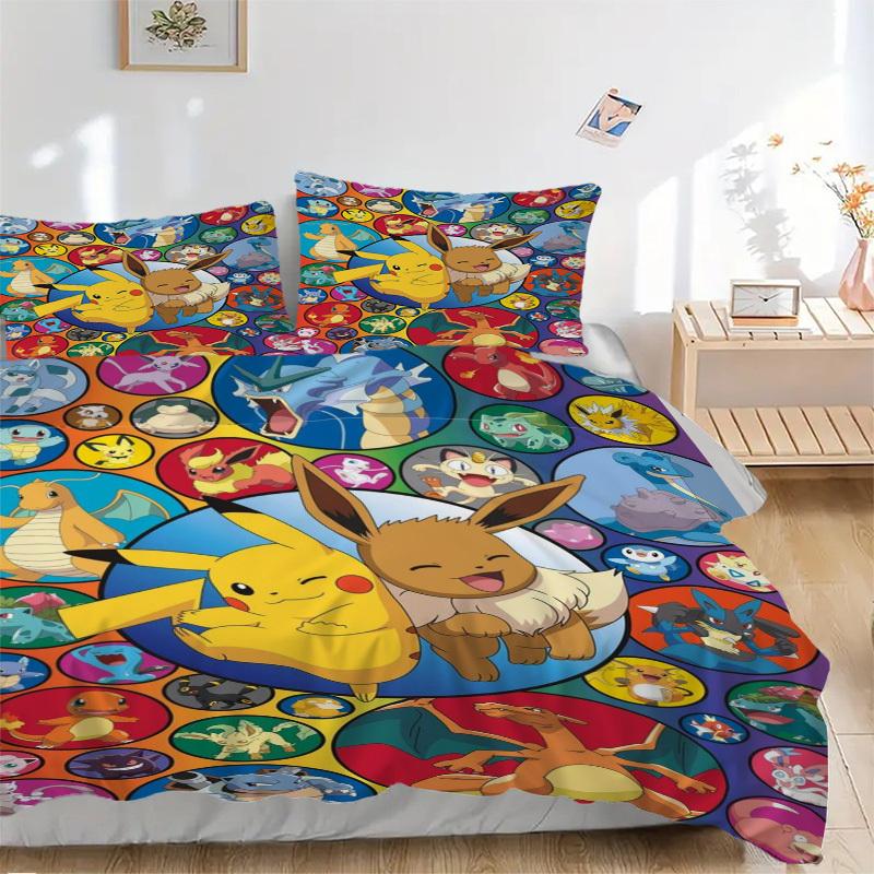 3pcs Pikachu Eevee Duvet Cover Set, 1 Duvet Cover + 1/2 Pillowcases (No Insert),Bedroom Decor, Allseason Comfort yy251021290