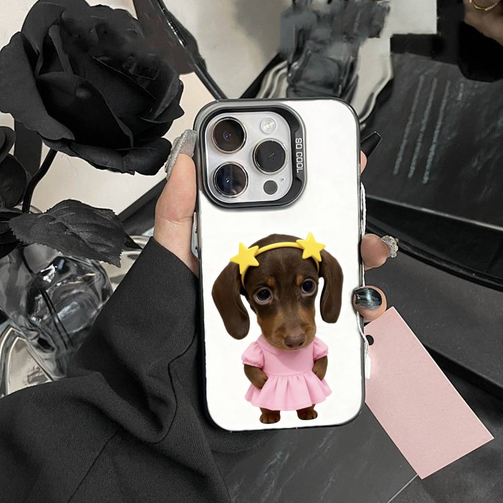 Забавный C-Dogs Большие глаза Чехол для телефона Для iPhone17, 16,15,14,13,12 Pro Max Черный Конфетный Матовый Ударопрочный Чехол