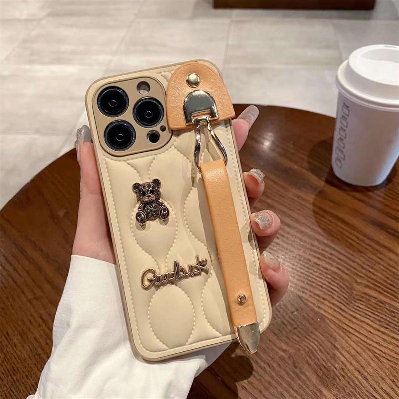 Cute Bear Wristband Down Jacket Phone Case For iPhone 16 15 14 13 12 11 Pro Max Korea Soft Cover