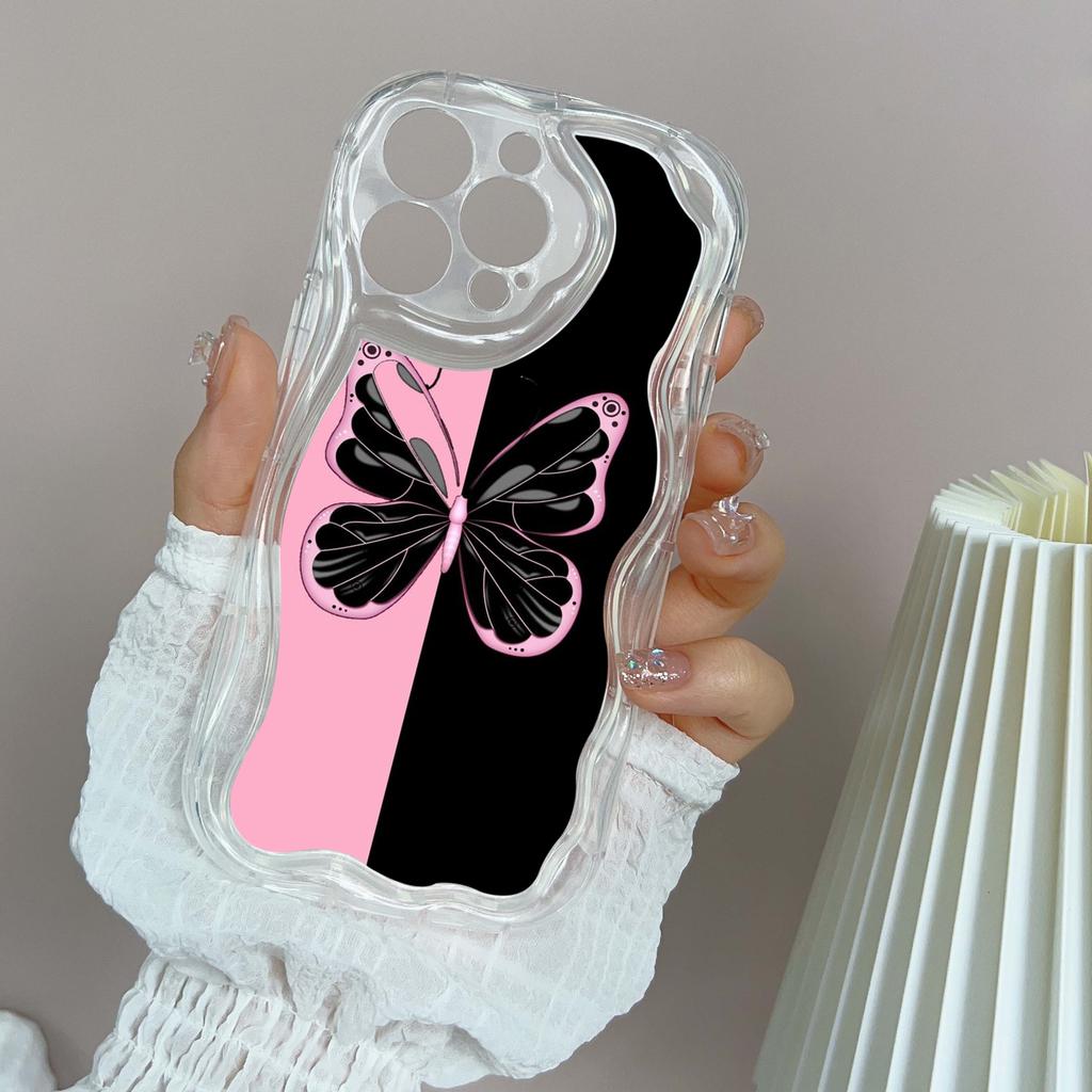 N40 Волнистый чехол для телефона с бабочкой для iPhone 15 14 13 Pro Max 8 Plus Samsung S24 S23 Ultra A54 A14 A34 Xiaomi Redmi 13C Huawei Honor Мягкая задняя крышка