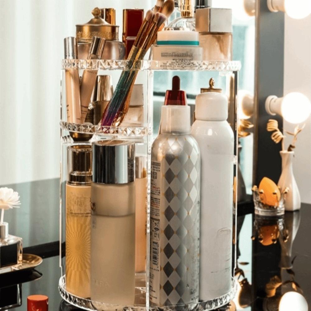 Компактная настольная полка для хранения с вращением на 360 градусов, бокс для хранения косметики, органайзер для стола