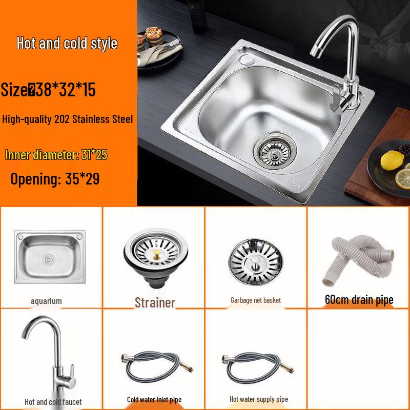 JuQing 38x32 Single Kitchen Sink with Hot/Cold Faucet
