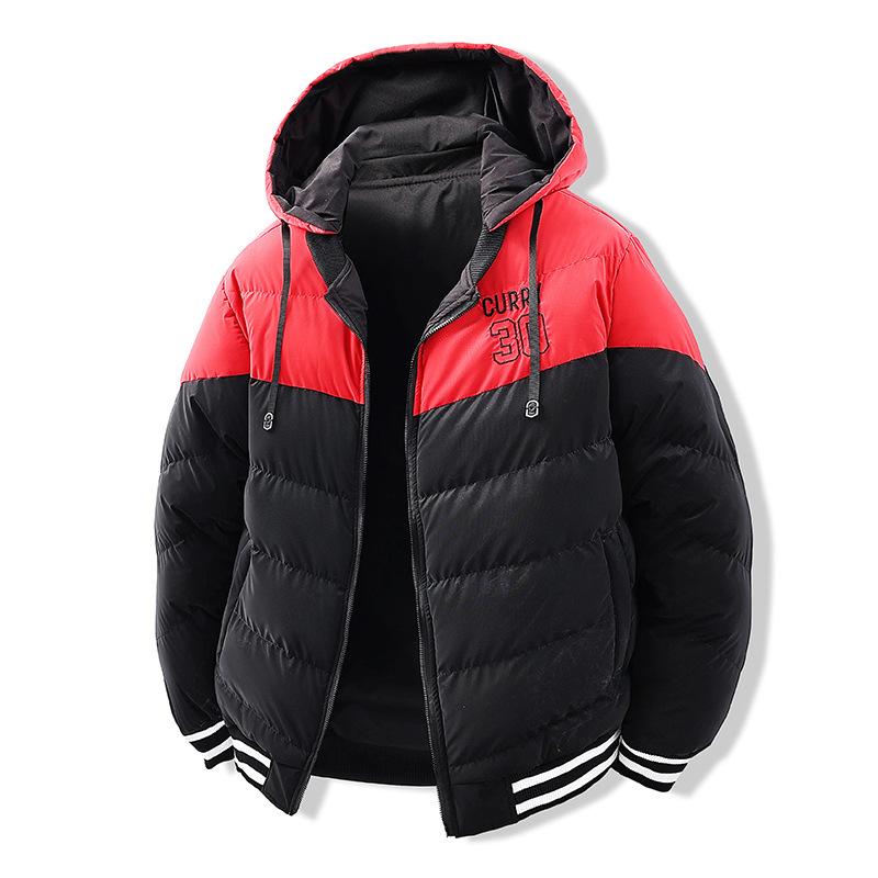 Cotton Jacket Men's Models Embroidery Color Collision Trend Loose Remove Cap Double-sided Wear Thickened Cotton Jacket Hooded Jacket