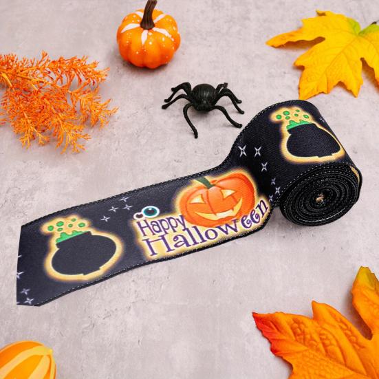Лента с проводным краем на Хэллоуин, лента летучая мышь, паук, тыква, оберточная лента на Хэллоуин для рукоделия, цветочный бант