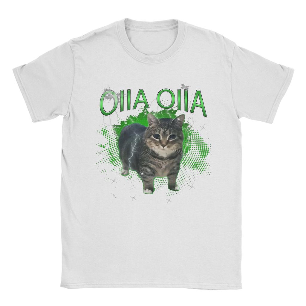 Крутящийся кот OIIA OIIA Электрический мем-кот OIIAA Футболки для мужчин Футболки из чистого хлопка Футболки с круглым вырезом Топы с коротким рукавом Подарок на день рождения