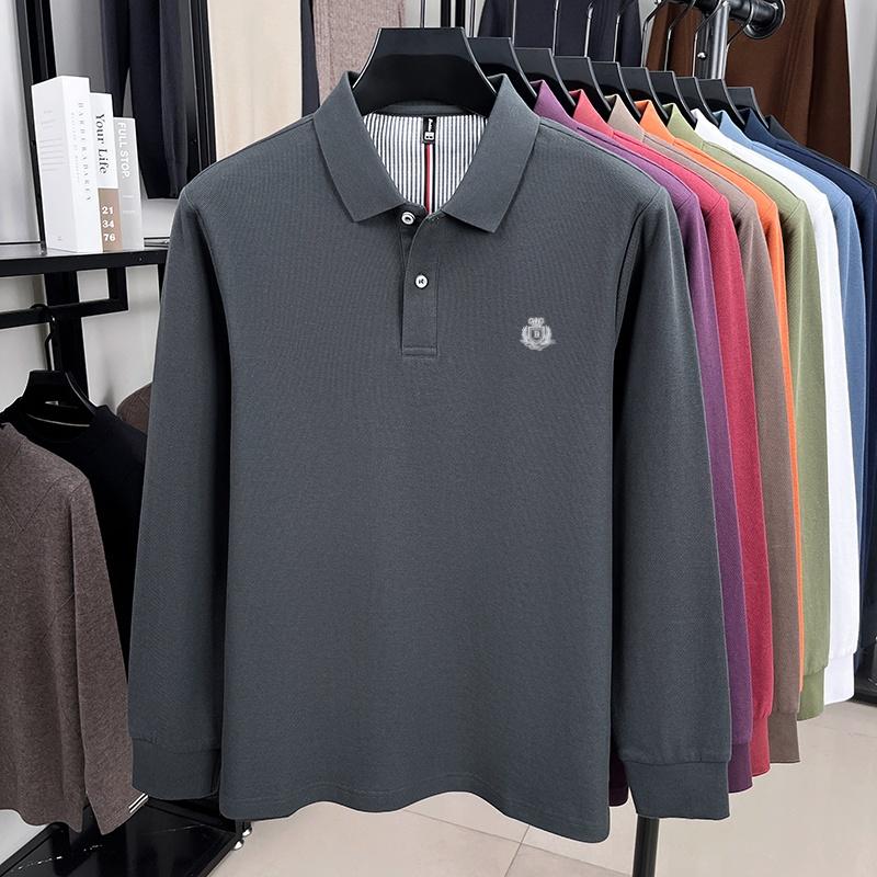 100% Чистый Хлопок Высококлассный Бренд Мужская Рубашка Поло с Длинным Рукавом Осенняя Мода Новая Роскошная Оригинальная Вышивка Топ Футболка для Гольфа