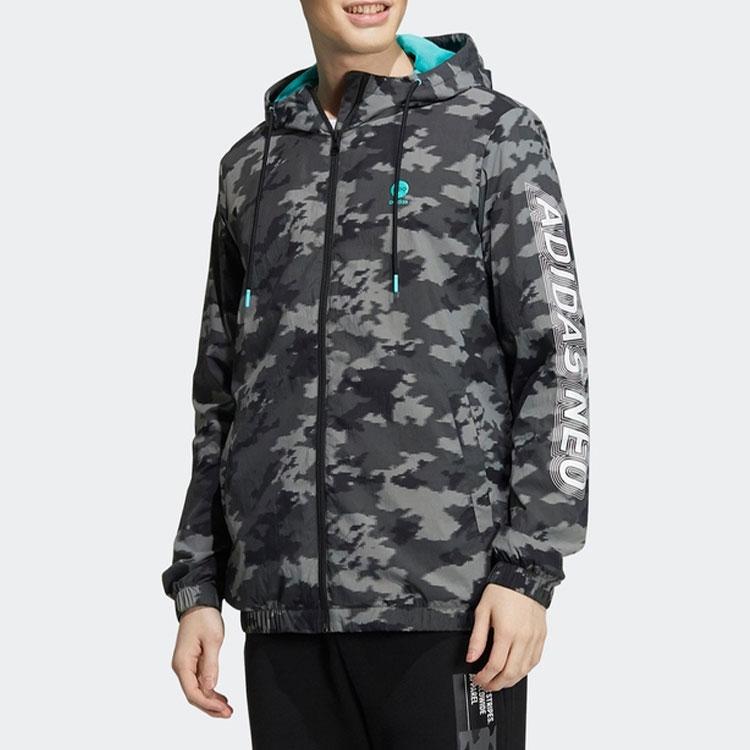 adidas Нео камуфляжная тканая спортивная повседневная куртка в полоску с буквенным принтом, мужские куртки черного цвета HC9707
