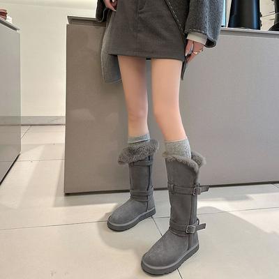 Модные универсальные удобные повседневные зимние сапоги 2025 осень-зима новая ниша декоративная пряжка на ремне бархатные длинные сапоги