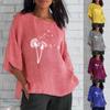 Personalized Dandelion Printed Seven Sleeve Round Neck Sheep Linen Shirt Women's Tops Plus Size