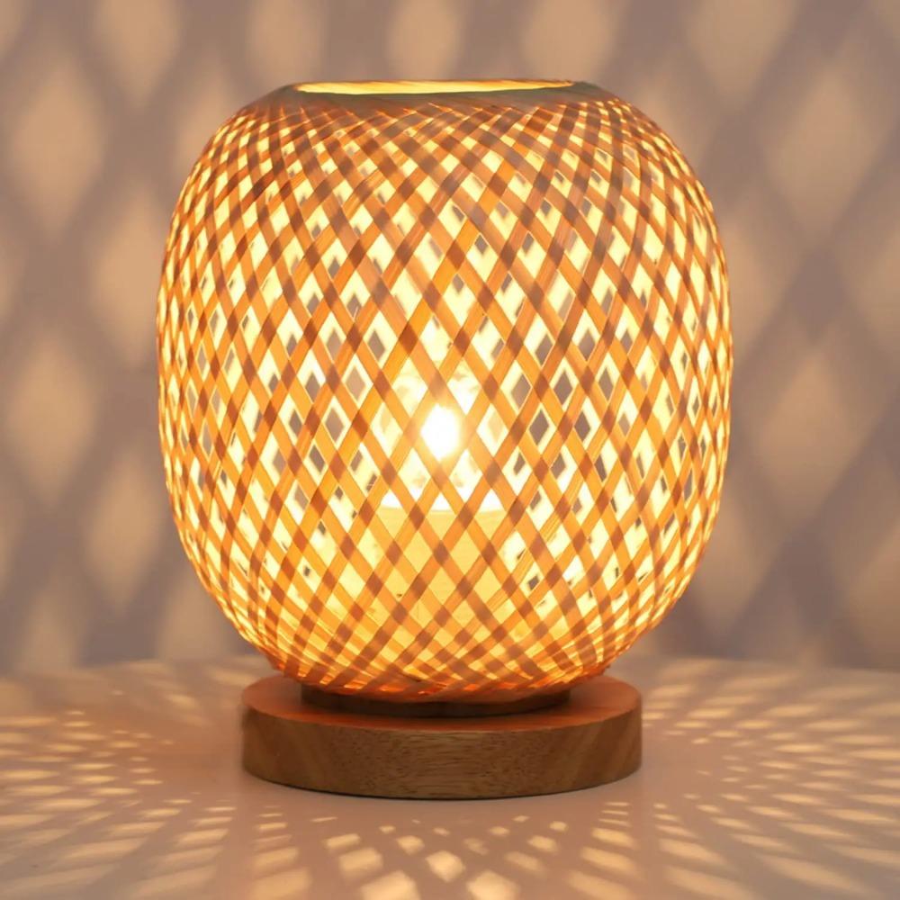 Bohemian Hand-woven Natural Bamboo Table Lamps Vintage Vine Rattan Decorative Desktop Lights for Study Teahouse Bedside