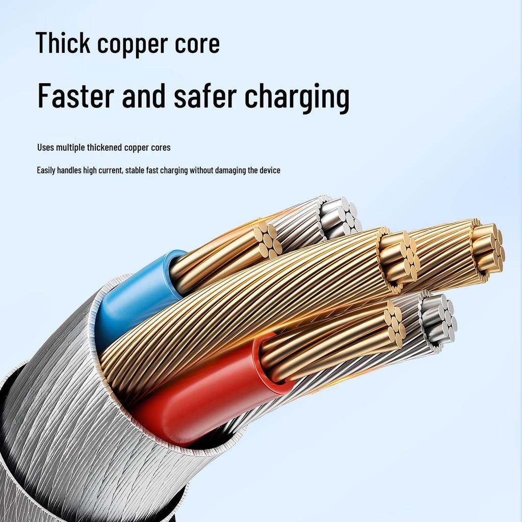 One-to-Three Braided Fast Charging Cable for Apple and Android Devices, USB-C Supported
