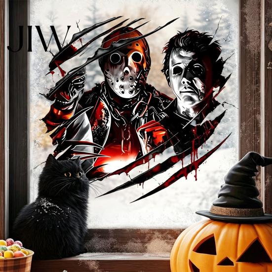 Decorative Stickers for Doors Horror Zombie Wall Decal, PVC Tearing Halloween Window Clings Creepy Party Atmosphere Supplies Glass,