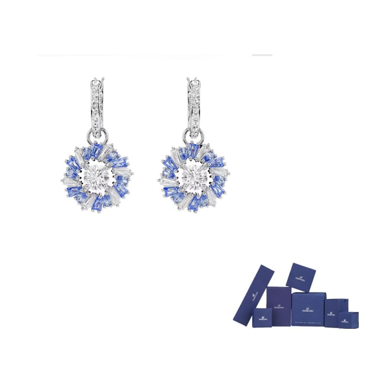 Swarovski Серьги женские с искусственным кубическим цирконием, покрытие родием, искусственный кристалл, синие 5680016