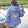 LET S WATCH THE SUNSET Women's Velvet Hoodie Solid Color English Letter Slogan Printed Kangaroo Pocket Drawstring Printed Hoodie
