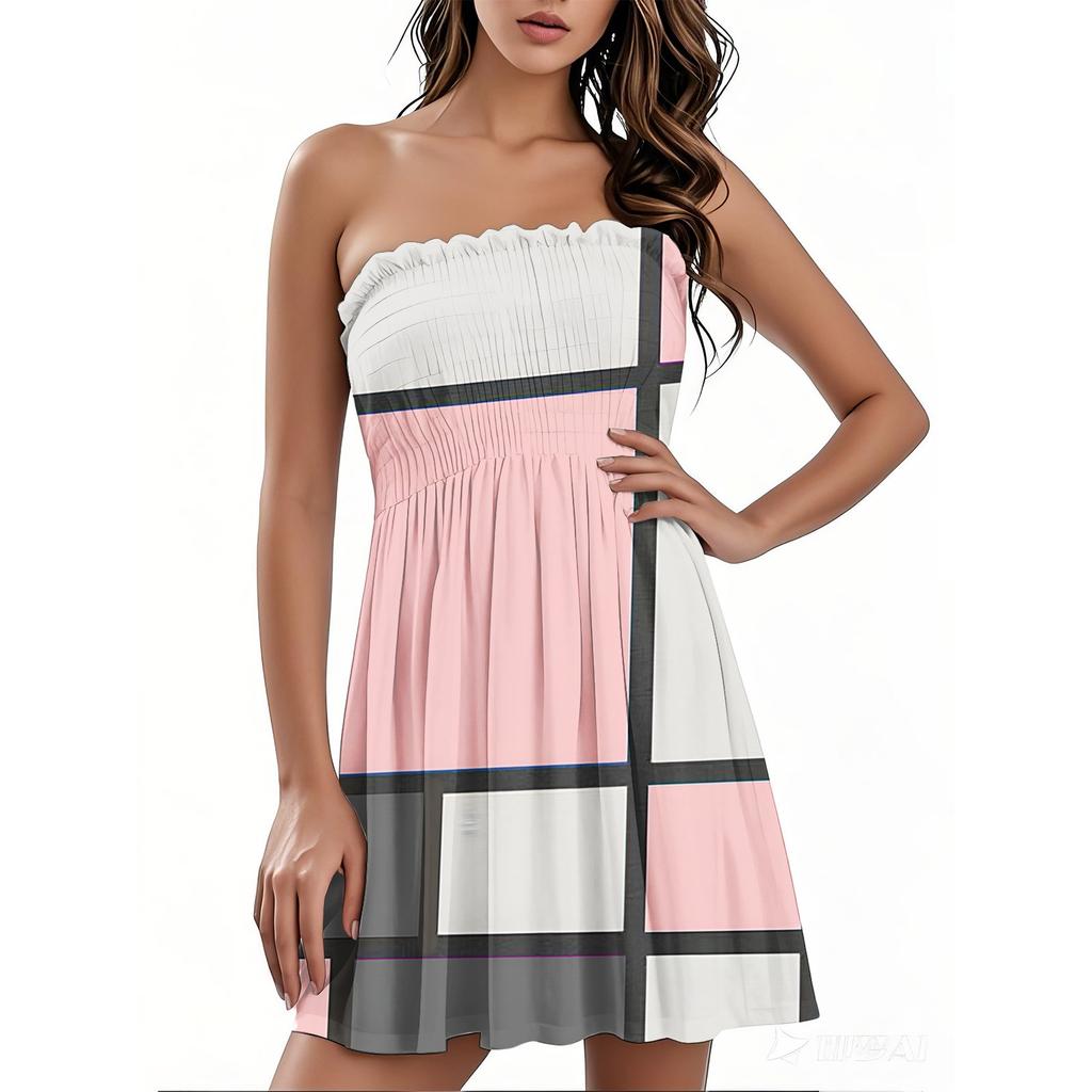 Модное женское повседневное платье-бандо с цветочным принтом без рукавов