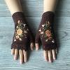 Thumb Holes Fingerless Gloves Floral Bee Embroidery Wrist Length Mittens  Winter