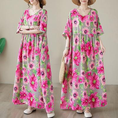 Летнее тонкое хлопковое льняное художественное свободное простое платье средней длины для женщин повседневные платья