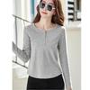 [JHIJSC] t-shirt ladies long sleeve spring cotton tight Plain color Fashionable cute big size (JP, alphabet, L, gray)