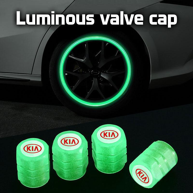 4PCS Car Luminous Tire Wheel Valve Caps Nozzle Dustproof Cover For KIA Sportage Seltos Sorento K3 K4 Soul Carnival EV6 EV9 K5 ZN3